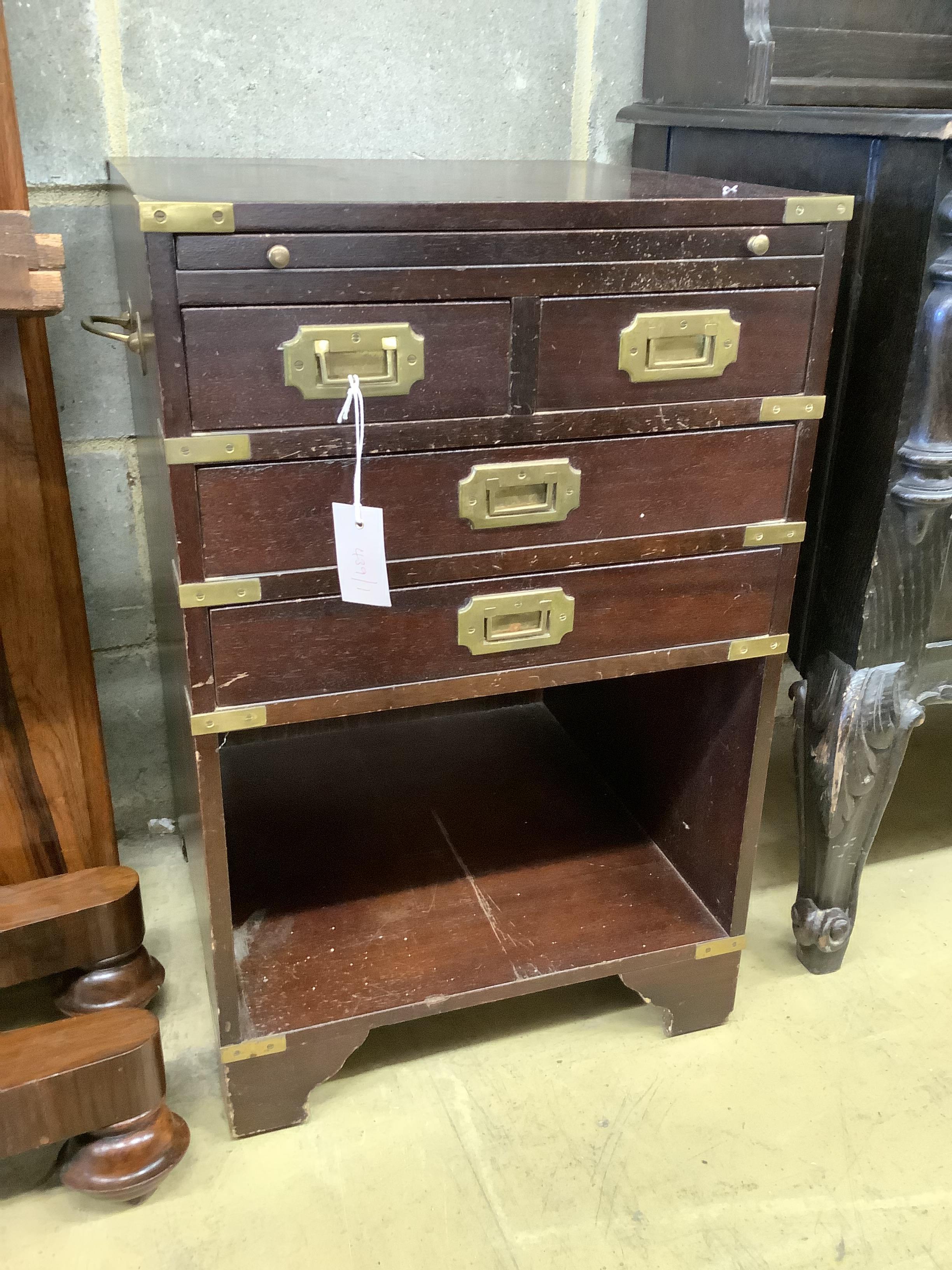 A military style brass mounted side cabinet, width 46cm, depth 46cm, height 71cm